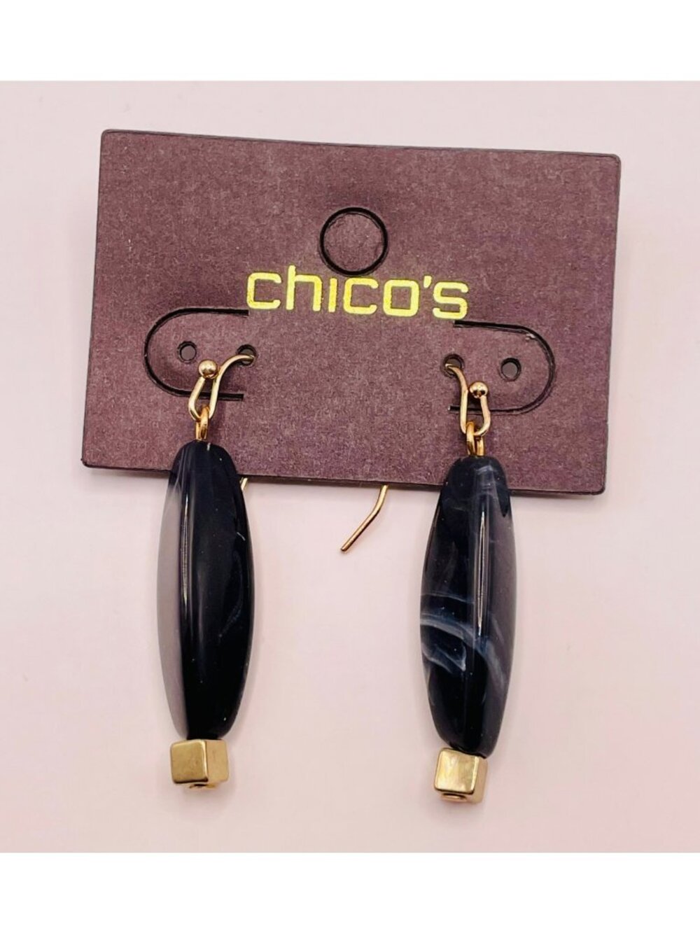 Chico's Black & Gold Drop Earrings Geometric Accents -67B